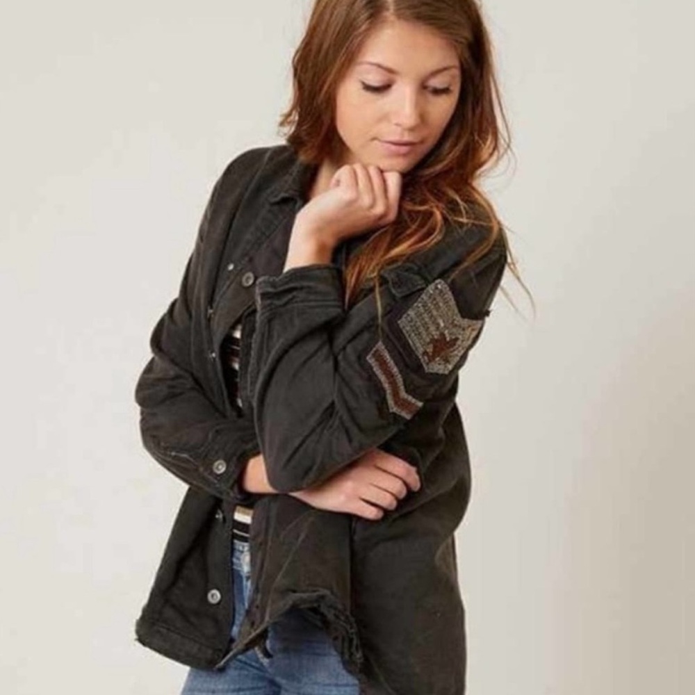 Free People Military Beaded Jacket/Button Down